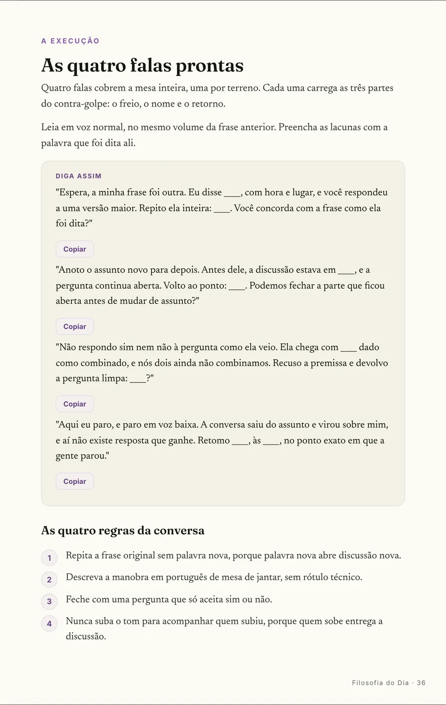 Página real do guia: Falas prontas